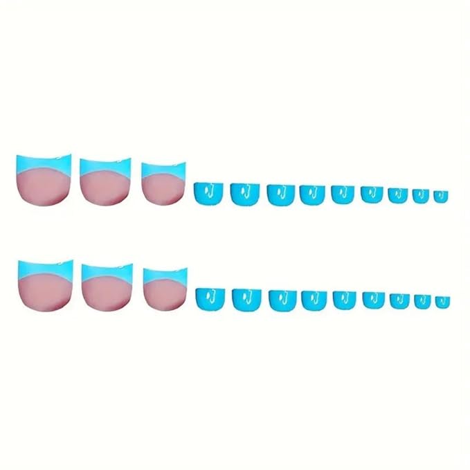 48Pcs Blue Press on Toenails Short Square Press on Nails Blue White French Tips False Nails with Water Ripple Design Glossy Skintones Fake Toenails Summer Fake Nails Kit for Women Girls Manicure