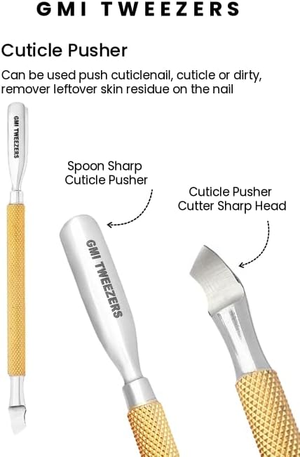 GMI-TWEEZERS - Professional Cuticle Remover, Cuticle Pusher And Cuticle Trimmer - Manicure Tool Cuticle Nippers - Durable Cuticle Cutter For Finger And Nail - Instant Cuticle Kit (Gold)