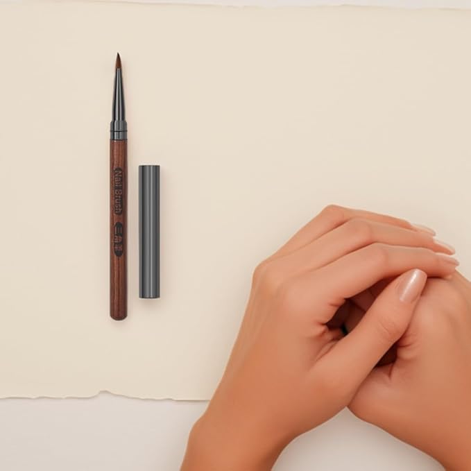 FRCOLOR Sandalwood Handle Manicure Pen with Cap Ergonomic Triangular Nail Art Brush for Precise Embossing and Painting Diy Nail Designs