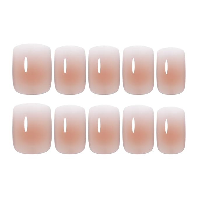 Brown Nude Ombre Press On Nails Short Square, Gradient French Tip Designer Fake Nail Reusable Real Acrylic Nails for Women, Glossy Soft Gel False Nail with Glue On Nails,Wedding Stick On Nail