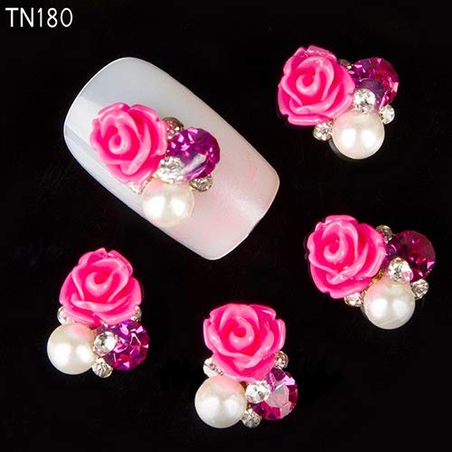 10 Pcs Nail Art Designs Stickers 3D Rhinestone Decals Decorations Rose Flower Tips Studs for Women Kids Girls TN178-Purple
