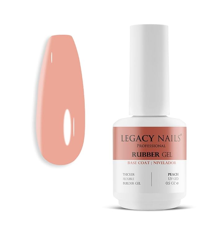 LEGACY NAILS Professional Rubber Gel Base-Coat 0.5 fl oz. Nivelador UV-LED Full Coverage Elastic Thick Flexible Gel Base Coat Builder (PEACH)