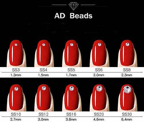 AD Beads 4300 Pieces Flat Back Nail Art Rhinestones Round Beads 6 Sizes (2-6.5mm) with Storage Organizer Box,Rhinestones Picking Pen for Nail Art Phone Decorations Crafts DIY (Emerald)