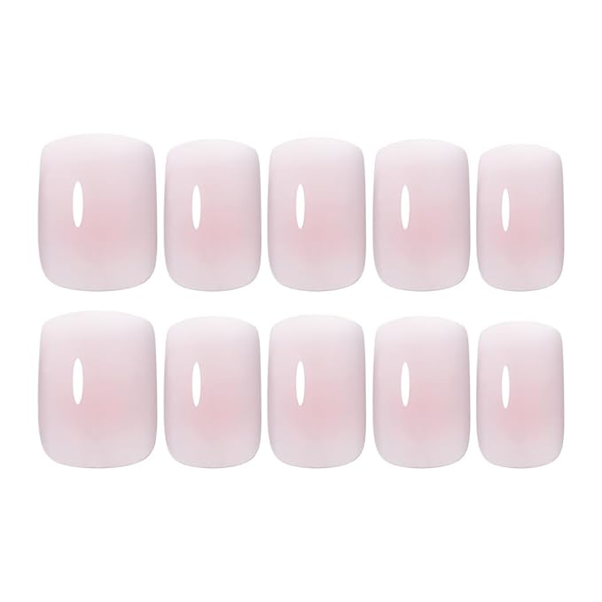 Light Pink Ombre Press On Nails Short Square, Gradient French Tip Designer Fake Nail Reusable Real Acrylic Nails for Women, Glossy Soft Gel False Nail with Glue On Nails,Wedding Stick On Nail