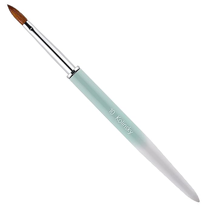 100% Pure Kolinsky Acrylic Nail Brush Size 10, Hair Acrylic Crystal Ombre White Green with Silver Ferrule Round Shaped for Women Girls Manicure Tools Accessories