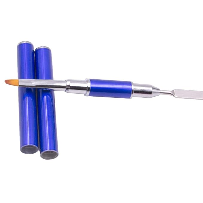 Kalolary 2Pcs Dual-Ended Poly Gel Nail Brush & Picker, 2 in 1 Designs Stainless Steel Brush & Slice Tool for UV Gel Acrylic Nails Extension