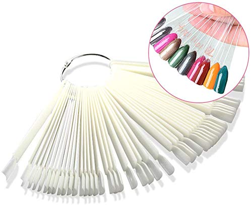 BNP 50 PCS False Nail Art Tips Sticks Nail Polish Color Card Plates Display Polish Board Nail Art Practice Supplies Home DIY Templates (Natural)
