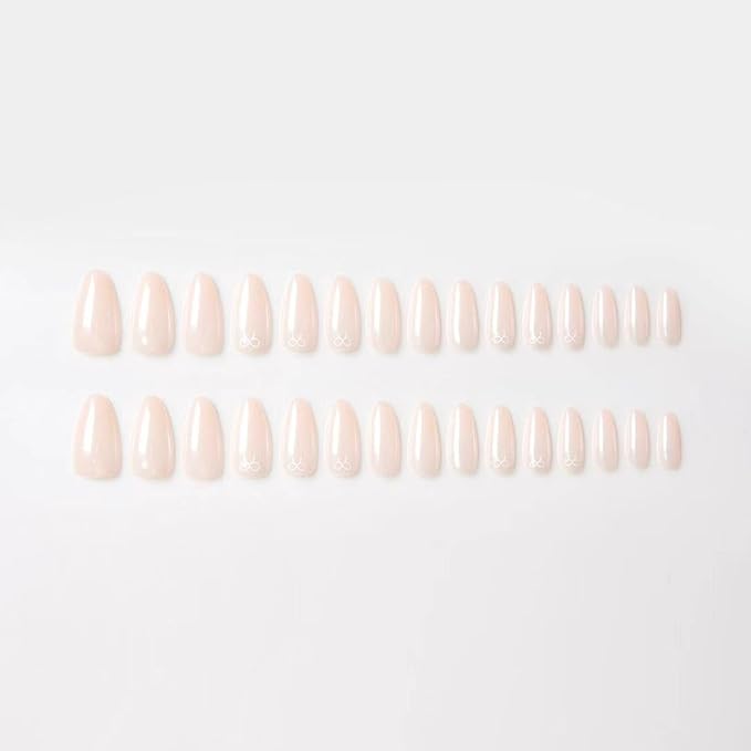 30Pcs Almond Press On Nails - Supremely Fit & Natural Soft Gel Almond Nails,15 Sizes, Reusable Fake Nails Kit with Gift Box for Women (Crown Champagne)