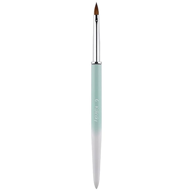 100% Pure Kolinsky Acrylic Nail Brush Size 6, Hair Acrylic Crystal Ombre White Green with Silver Ferrule Round Shaped for Women Girls Manicure Tools Accessories