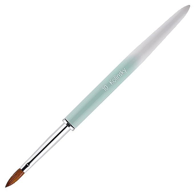 100% Pure Kolinsky Acrylic Nail Brush Size 10, Hair Acrylic Crystal Ombre White Green with Silver Ferrule Round Shaped for Women Girls Manicure Tools Accessories