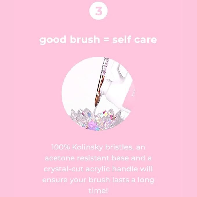 Kiara Sky Acrylic Brush #20 - Pink | 100% Pure Kolinsky | Crystal Cut Handle and Acetone Resistant