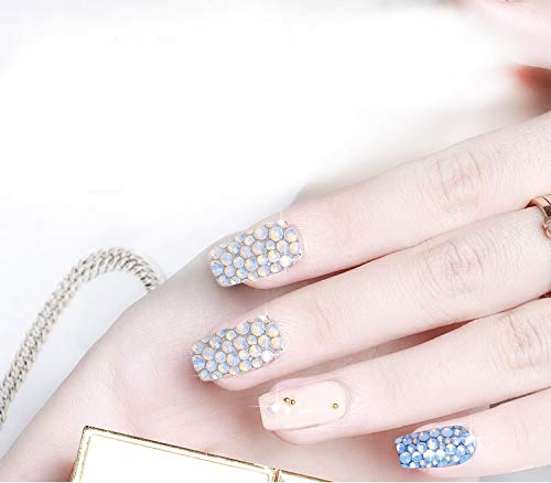 AD Beads 4300 Pieces Flat Back Nail Art Rhinestones Round Beads 6 Sizes (2-6.5mm) with Storage Organizer Box,Rhinestones Picking Pen for Nail Art Phone Decorations Crafts DIY (Opal White)