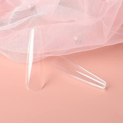 Allkem Soft Gel Nail Tips - 360 pcs XXL Ballerina Nail Extensions Kit - 12 Sizes Extra Extra Long Full Cover Nails - Clear (360 Pieces)