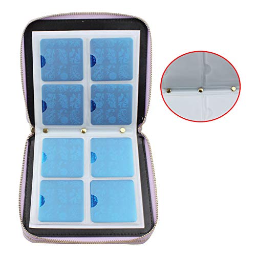 120 Slots Nail Stamping Plate Holder Case Laser Style Rectangular Manicure Nail Art Plate Organizer with Double Zipper Nail Template Case (A)