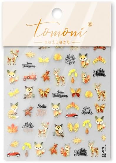 Fall Nail Art Stickers 5D Embossed Fox Nail Stickers 3D Self-Adhesive Squirrel Nail Decals Autumn Elk Owl Nail Designs Orange Maple Car Nail Art Decoration for Women Girls Manicure 1 Sheet