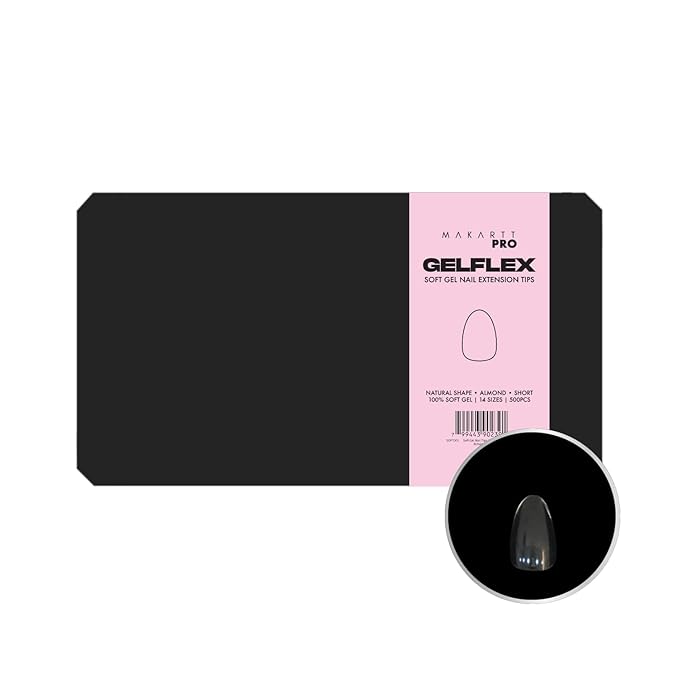 MakarttPro GelFlex Soft Gel Nail Tips – 500pcs Short Almond Clear – 14 Sizes 00–9 – Lightweight, Durable & Easy to Apply Nail Extension Tips for Nail Technicians and Beginners