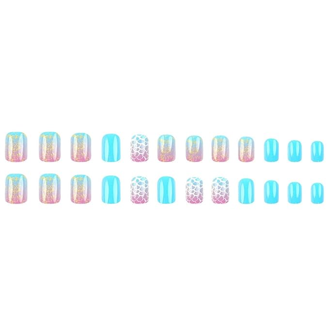 Press On Nails Summer Fake Short Square False Nails Press ons Gradient Designs Acrylic Stick On Nails Tips Glue On False Nails Kit For Women Manicure Decoration