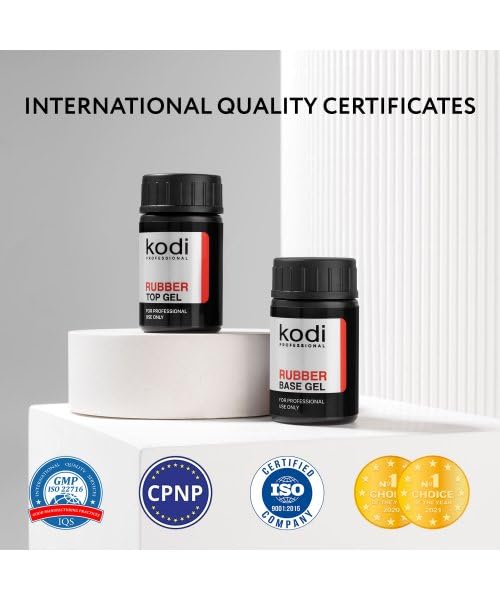 Kodi Professional SET 2in1 Rubber BASE 14ml. (0.49oz) + Rubber TOP 14ml. (0.49oz) Gel LED/UV Nail Polish Coat Soak Off Original