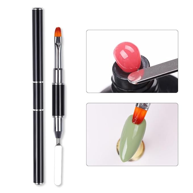 12PCS Professional Nail Art Brush Set,Liner Brushes,Acrylic & Gel Nail Extension Brush,Dual-Ended Silicone Nail Sculpture Dotting Pen Tools,Brush&Picker 2 IN 1 Design for Manicure,Home Salon Kit
