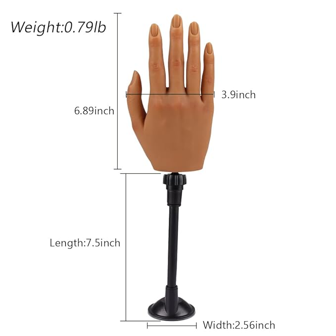 Practice Hand for Acrylic Nails with Stand Bracket, Silicone Fake Hands to Practice Fake Nails Mannequin Hand for Nails Practice and Nail Art Single Right Hand Color 4#