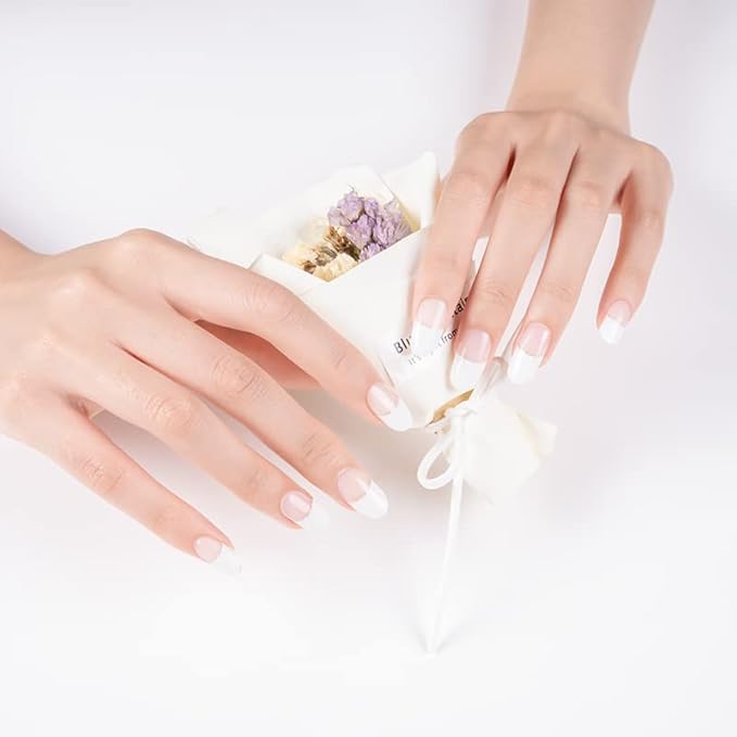 Semi Cured Gel Nail Strips White French Tip Gel Nail Wraps Gift for Women UV Light Required Nail Art Stickers Pegatinas Uñas Nail Decals Nails Sticker