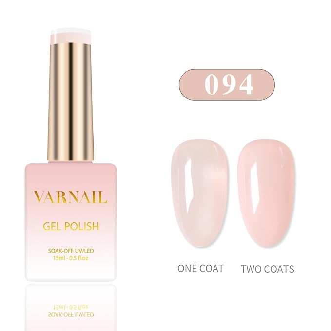 VARNAIL Pastel Sugar Jelly Gel Nail Polish Kit 6 Colors 15 ml , Translucent Sheer Gel Polish, Salon Quality Soak off UV Light Gel Nail Polish Set