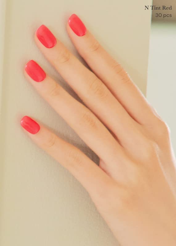 ohora Semi Cured Gel Nail Strips (N Tint Red) - Red, Tint, Works with Any UV/LED Lamps, Salon-Quality, Long Lasting, Easy to Apply & Remove - Includes 2 Prep Pads, Nail File & Wooden Stick