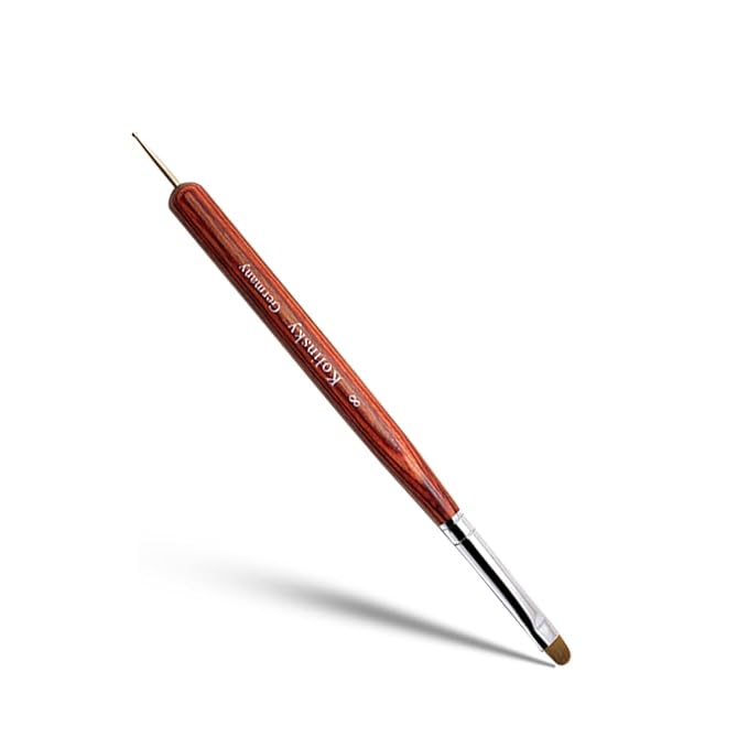 French Nail Art Brush - 2 Way Gel Acrylic Brush with Dotting Pen for Manicure & Cuticle Clean Up - Professional Salon Quality, Red, 8#
