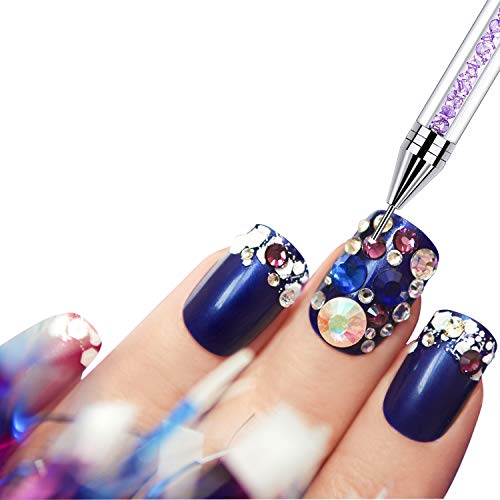2 Pieces Rhinestone Picker Dotting Pen, Dual-ended Rhinestone Gems Crystals Studs Picker Wax Pencil Pen Crystal Beads Handle Manicure Nail Art DIY Decoration Tool (Pink Purple)