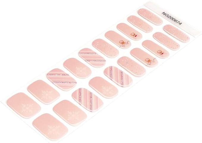 Semi Cured Gel Nail Strips 20 Pcs Christmas Gel Nail Wraps, Stickers, UV Light Required Nail Art Design Decoration Accessories