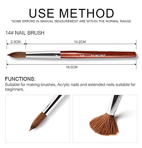 KADS 100% Kolinsky Sable Acrylic Nail Art Brush Red Wood Pen Nail Brush Size 12# 14# 16# 18# 20# Nail Art Manicure Tool Set (size14)