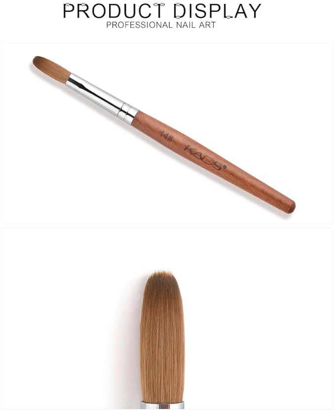 KADS Nail Acrylic Brush Kolinsky Nail Extension Brush Oval Crimped Shaped Sturdy Wooden Handle Acrylic Powder Nail Art Brush Professional Manicure Pedicure (14#)