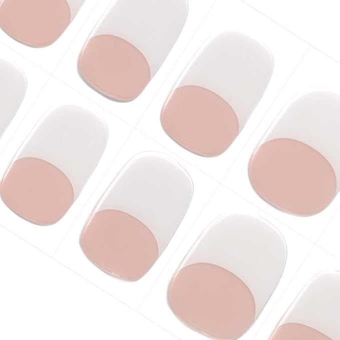 DANNI & TONI Semi Cured Gel Nail Strips Classic French White Tips Gel Nail Wraps Happy-Go-Lucky