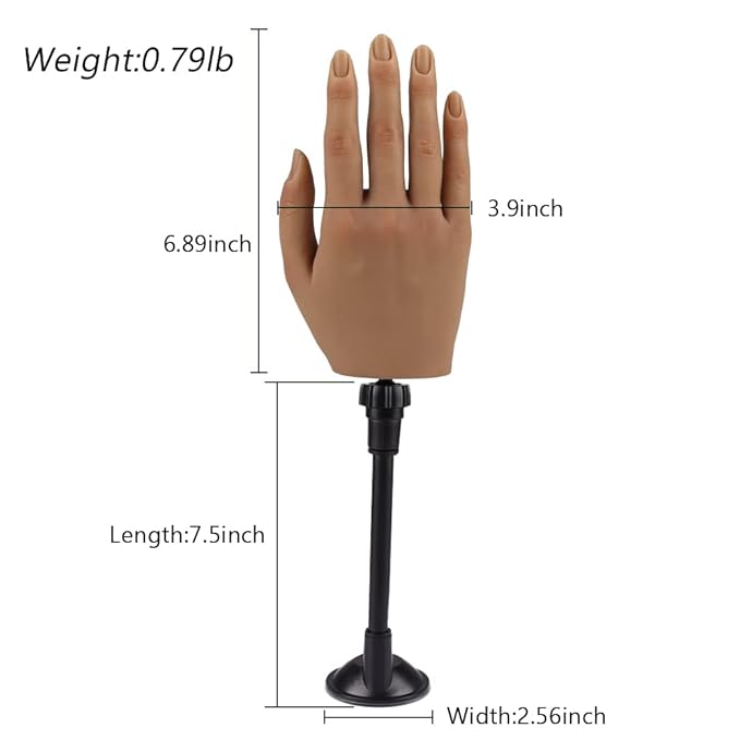 Practice Hand for Acrylic Nails with Stand Bracket, Silicone Fake Hands to Practice Fake Nails Mannequin Hand for Nails Practice and Nail Art Single Right Hand Color 2#