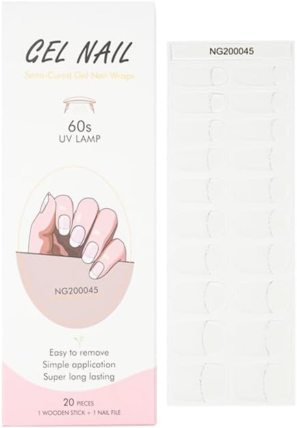 Semi Cured Gel Nail Strips White French Tip Gel Nail Wraps Gift for Women UV Light Required Nail Art Stickers Pegatinas Uñas Nail Decals Nails Sticker