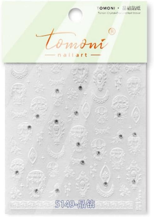 Lace Nail Stickers Hot Air Balloon Nail Designs with Rhinestones Self-Adhesive Flower Nail Decals 5D Embossed White Frame Sticker Manicure Accessories for Women Girls DIY Acrylic Nails 1 Sheet