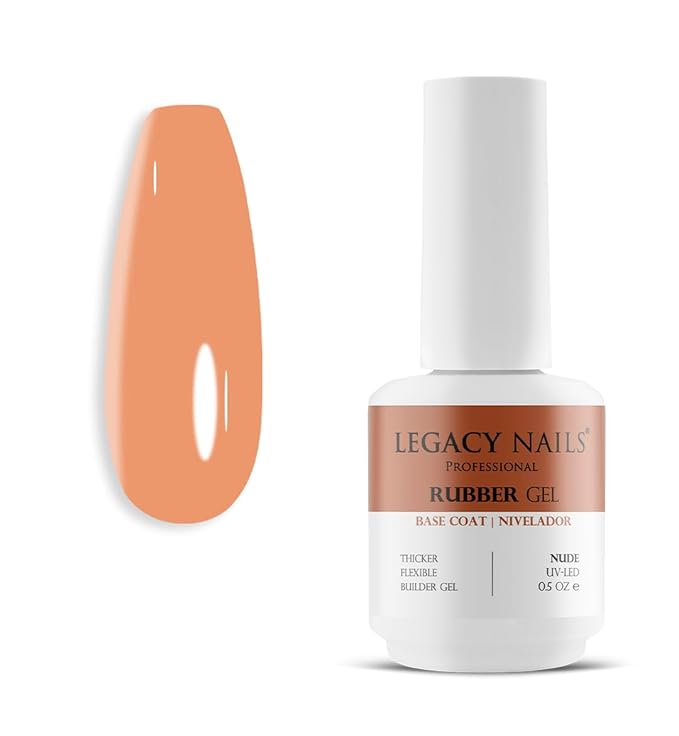 LEGACY NAILS Professional Rubber Gel Base-Coat 0.5 fl oz. Nivelador UV-LED Full Coverage Elastic Thick Flexible Gel Base Coat Builder (NUDE)