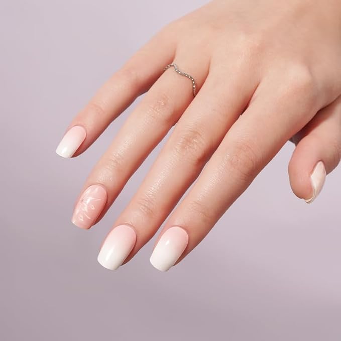 Semi-Cured Gel Nail Strips - 20 Salon-Quality Gel Sticker with UV Light Required, Long Lasting, Easy Application & Removal, Includes Prep Pad, Nail File, Wooden Stick – Soft Serenity