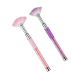 Purple Pink Fan Shape Nail Brush with Rhinestone Handle, Glitter Art Drawing Fan Pen Liner Brush Dust Powder Remover Nail Brush (2 Pack)