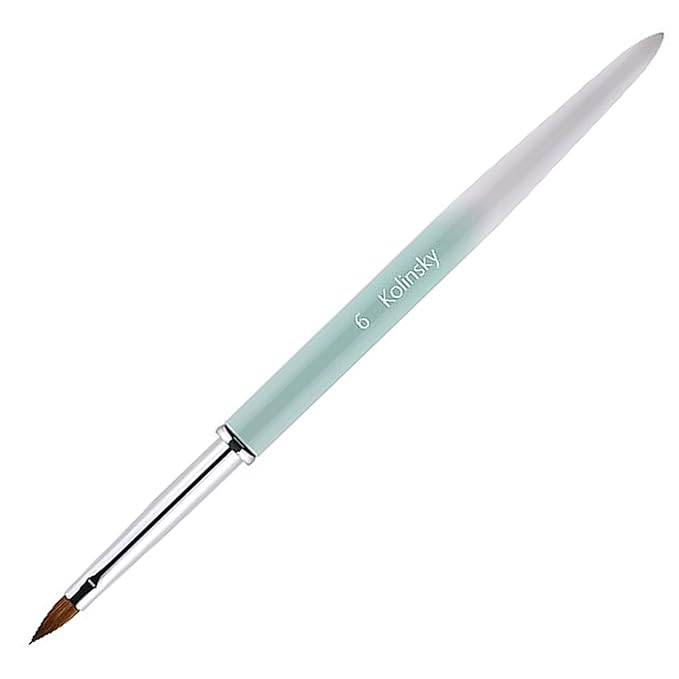 100% Pure Kolinsky Acrylic Nail Brush Size 6, Hair Acrylic Crystal Ombre White Green with Silver Ferrule Round Shaped for Women Girls Manicure Tools Accessories