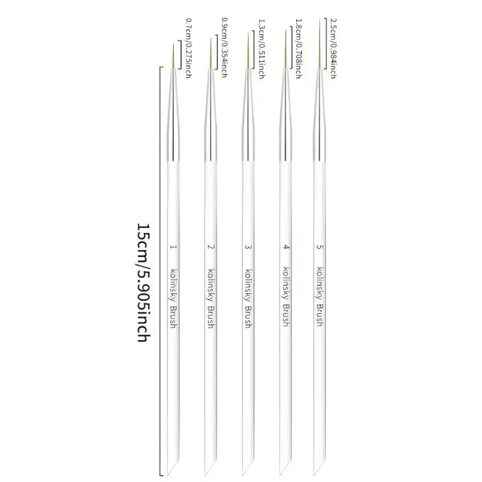 5Pcs Kolinsky Nail Art Liner Brushes Set, Precision Striping Brushes for Long Lines & Intricate Details, Sizes 7/9/13/18/25mm Fine Liner Pens for Gel Polish & DIY Nail Design