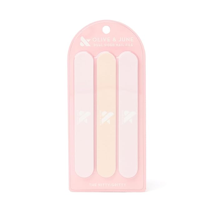 Olive & June Nail File Pack | 3 Dual-Sided Nail Files for Smoothing & Shaping | 2 Salon-Style for Manicures + Pedicures | Pro-Quality Nail Tools for At-Home Use | Gentle Dual-Grit Finish