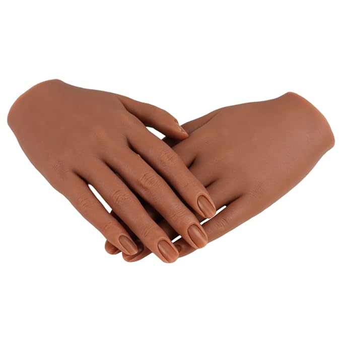 Practice Hand for Acrylic Nails Silicone Female Mannequin Life Size Hand with Insertable Nails for Nail Art Beginners/Nail Salon Artists Single Hand Color 5#