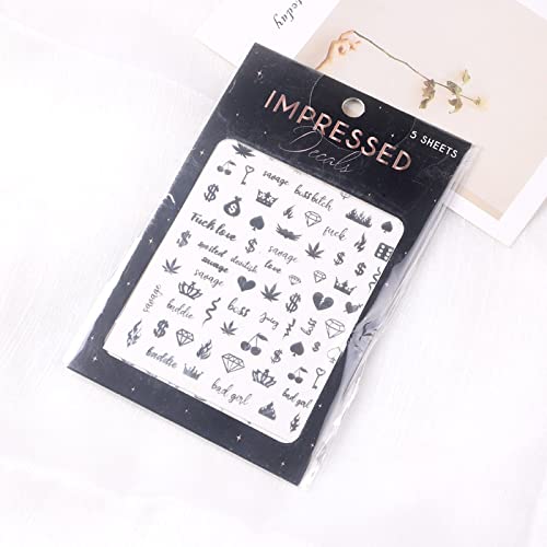 Impressed 5 Sheets Luxury Nail Art Stickers 500+ Silver Customized Nail Decals for Fake Nail Charm Design Decoration and Salon Nails Accessories (Urban Silver)