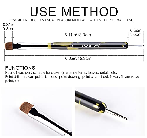 KADS Kolinsky Sable Brush 2 Way Acrylic Professional French Manicure Clean-up Brush Nail Art Brush Nail Dotting Pen (6#+10#)