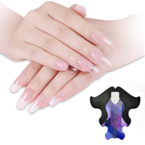 Tvoip 100Pcs/Pack Nail Forms Extension Tips Guide Extension French DIY Tool Fish Acrylic UV Gel Nail Art Tools Builder Sticker Sculpting (Purple)