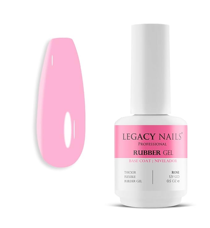 LEGACY NAILS Professional Rubber Gel Base-Coat 0.5 fl oz. Nivelador UV-LED Full Coverage Elastic Thick Flexible Gel Base Coat Builder (ROSE)