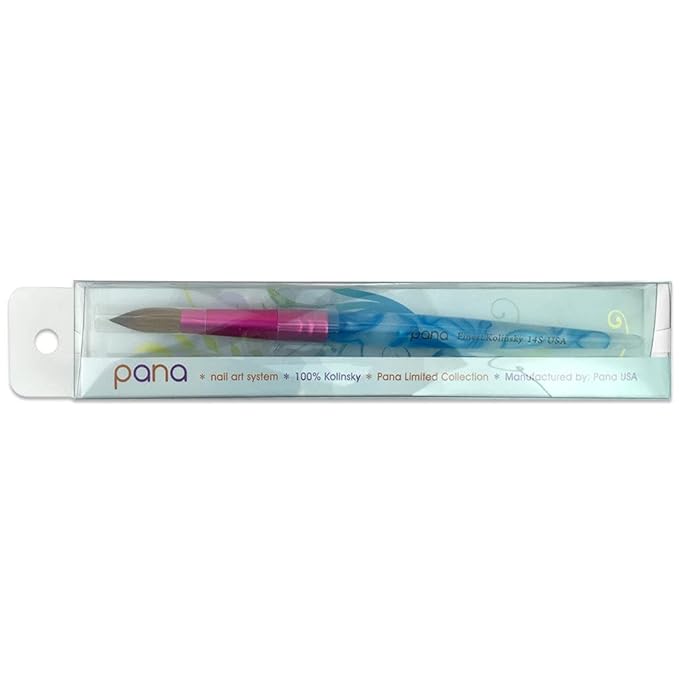 PANA Pure Kolinsky Hair Acrylic Nail Brush - Round Shape Pink Ferrule with White Swirl Blue Handle (Size 14)
