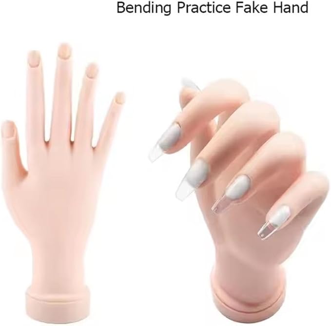 Practice Hand for Acrylic Nails, 8.97Inches Flexible Bendable Fake Hand Manicure Nail Practice Hand for Beginners, Silicone Manicure Training kit for Nail Art