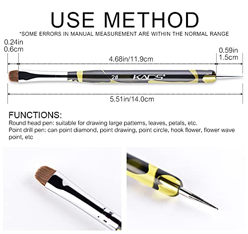 KADS Kolinsky Sable Brush 2 Way Acrylic Professional French Manicure Clean-up Brush Nail Art Brush Nail Dotting Pen (Size 2)
